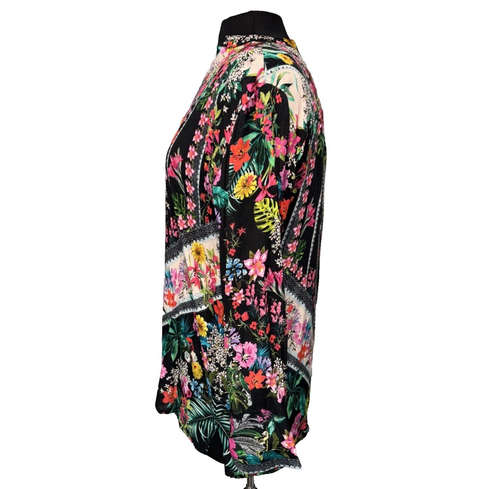 NEW Shana Apparel Floral Tunic Size M Multi Color Long Sleeve Button Boho Hippie - Picture 7 of 12